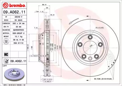 Тормозной диск BREMBO для PORSCHE CAYENNE (92A) 3.0 Diesel