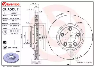 Тормозной диск BREMBO для PORSCHE CAYENNE (92A) 3.0 Diesel