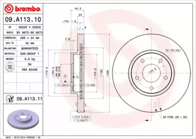 Тормозной диск BREMBO для NISSAN MAXIMA / MAXIMA QX V (A33) 2.5 V6 24V