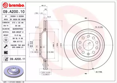 Тормозной диск BREMBO для VW GOLF VI (5K1) 2.0 TDI