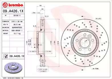 Тормозной диск BREMBO для FORD GALAXY (WA6) 2.2 TDCi