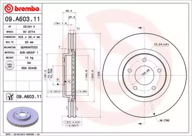 Тормозной диск BREMBO для JAGUAR XK 8 купе (X100) 4.0
