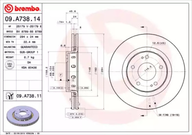 Тормозной диск BREMBO для MITSUBISHI OUTLANDER III (GG_W, GF_W, ZJ) 2.2 Di-D 4WD (GF6W)