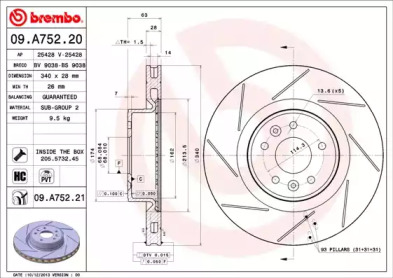 Тормозной диск BREMBO для RENAULT MEGANE III купе (DZ0/1_) 2.0 R.S.