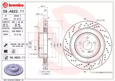 Тормозной диск BREMBO для MERCEDES-BENZ CLS (C218) CLS 63 AMG 4-matic (218.392)