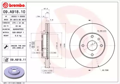 Тормозной диск BREMBO для CHEVROLET EPICA (KL1_) 2.0