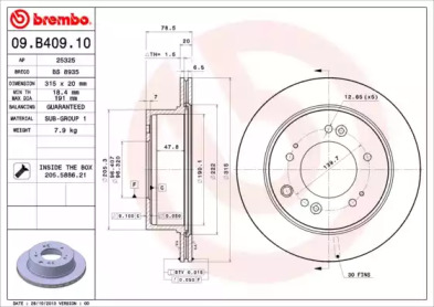 Тормозной диск BREMBO для KIA SORENTO I (JC) 2.5 CRDi