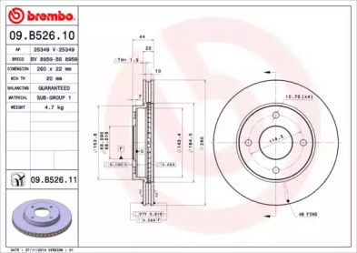 Тормозной диск BREMBO для NISSAN TIIDA Хэтчбек (C11) 1.5 dCi