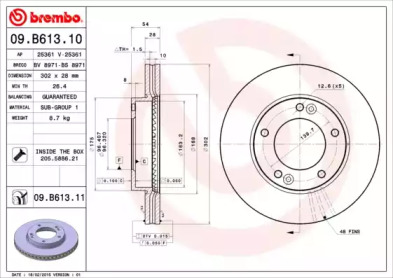 Тормозной диск BREMBO для KIA SORENTO I (JC) 2.5 CRDi