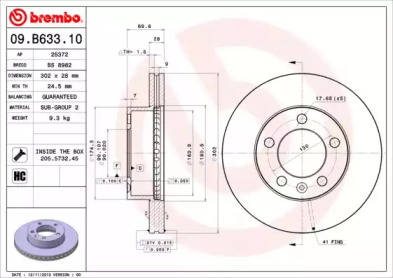Дисковой тормозной механизм BREMBO для NISSAN NV400 c бортовой платформой/ходовая часть dCi 140