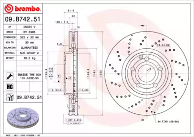 Тормозной диск BREMBO для MERCEDES-BENZ CLS (C218) CLS 400 (218.361)