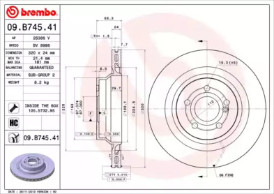 Тормозной диск BREMBO для MERCEDES-BENZ CLS (C218) CLS 500 (218.373)
