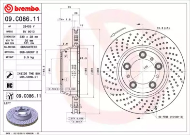 Тормозной диск BREMBO для PORSCHE 911 Кабриолет (997) 3.6 Carrera