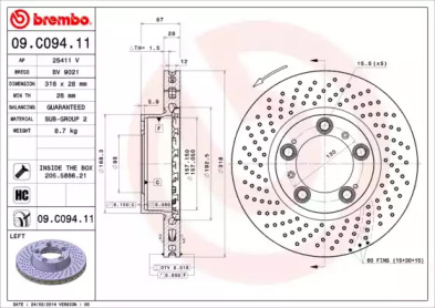 Тормозной диск BREMBO для PORSCHE 911 Кабриолет (997) 3.6 Carrera 4