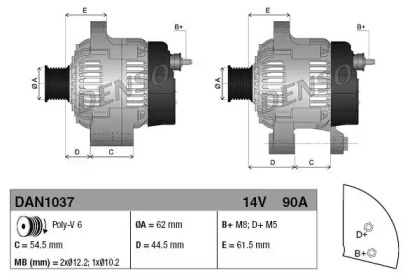 Генератор DENSO для ALFA ROMEO 146 (930_) 1.9 JTD (930.B4B)