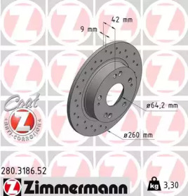Тормозной диск ZIMMERMANN для HONDA CIVIC VIII Hatchback (FN, FK) Type R (FN2)