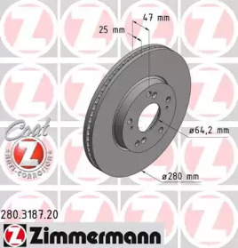 Тормозной диск ZIMMERMANN для HONDA CIVIC IX (FK) 1.4 i-VTEC (FK1)