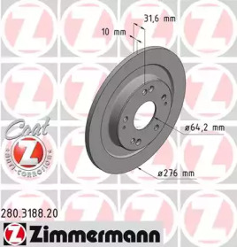 Тормозной диск ZIMMERMANN для HONDA CIVIC IX (FK) 1.4 i-VTEC (FK1)