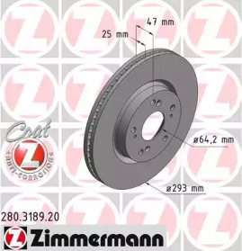 Тормозной диск ZIMMERMANN для HONDA CIVIC IX (FK) 1.4 i-VTEC (FK1)