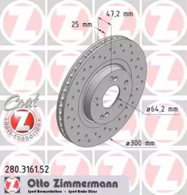 Тормозной диск ZIMMERMANN для HONDA CIVIC VII Hatchback (EU, EP, EV) 2.0 Type-R