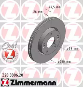 Тормозной диск ZIMMERMANN для KIA CEE'D Хэтчбек (ED) 1.6