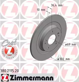 Тормозной диск ZIMMERMANN для MITSUBISHI OUTLANDER III (GG_W, GF_W, ZJ) 2.2 Di-D 4WD (GF6W)