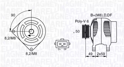 Генератор MAGNETI MARELLI для VW CADDY II Variant (9K9B) 1.9 TDI
