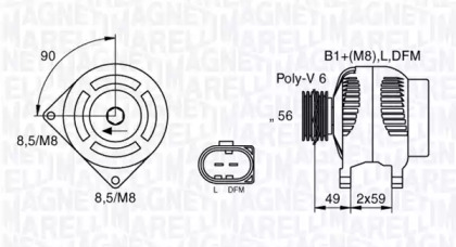 Генератор MAGNETI MARELLI для VW MULTIVAN V (7HM, 7HN, 7HF, 7EF, 7EM, 7EN) 1.9 TDI
