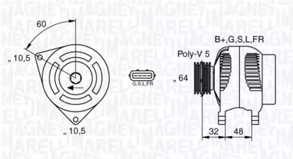 Генератор MAGNETI MARELLI для KIA SORENTO I (JC) 3.5 V6 4WD