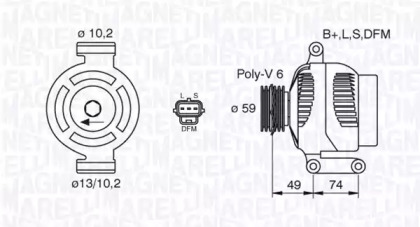 Генератор MAGNETI MARELLI для JAGUAR X-TYPE Estate (X400) 2.2 D