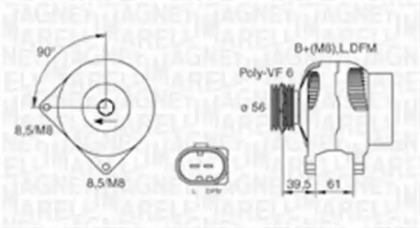 Генератор MAGNETI MARELLI для VW MULTIVAN V (7HM, 7HN, 7HF, 7EF, 7EM, 7EN) 1.9 TDI